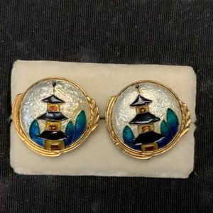 Vintage 1960’s Swank Cloisonné Enamel Pagoda Cuff Links